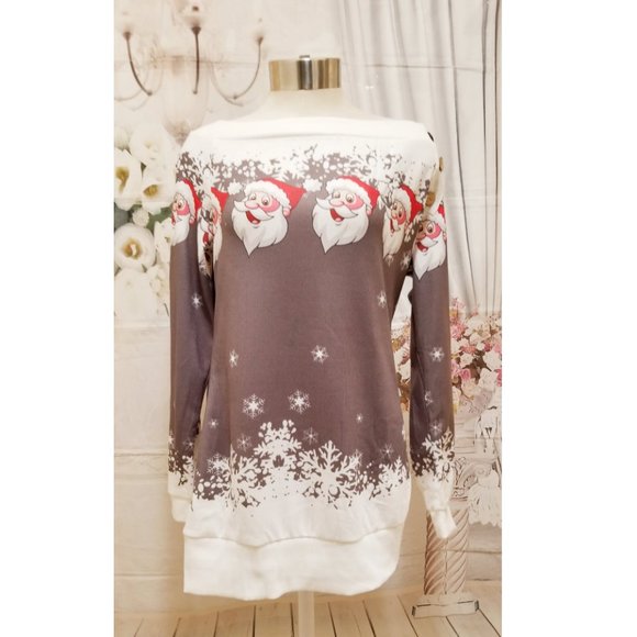Christmas Women Jumper Sweater Off Shoulder Long Sleeve Pullover Top Sweatshirt - Picture 2 of 10